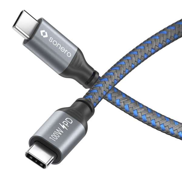 USB-C auf USB-C Ladekabel - USB 2.0, 100W PD - grau/blau - 3,00m