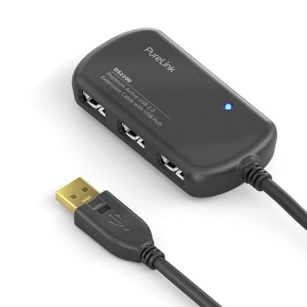 USB 2.0 Aktiv Verlängerung mit Hub - schwarz - 6,00m