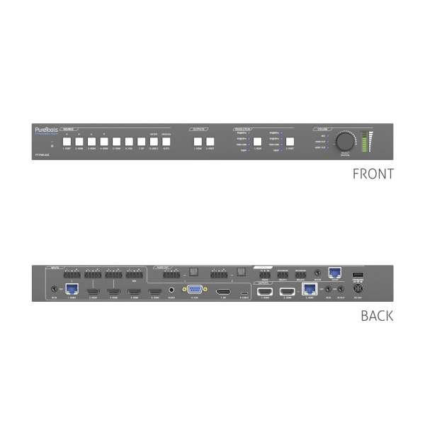 PureTools - Seamless Matrix 8x2, 4K, HDMI und HDBaseT und HDMI Loop Ausgang, Audio Embed /Deembedding GUI, HDBaseT Eingang, Relay Kontrolle, GPIO, GUI