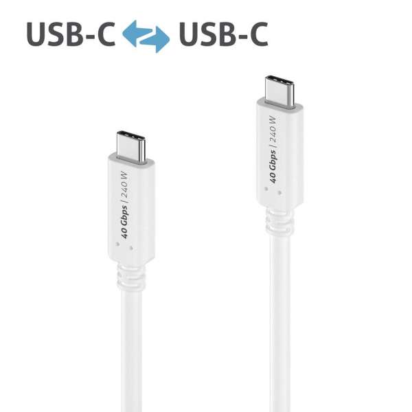 USB-C auf USB-C Kabel - USB4 Gen 3x2, 5A, EPR 240W, 40G, DP Alt Mode - iSerie - weiß - 0,50m