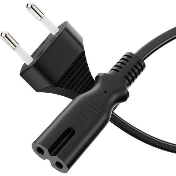 Netzkabel - Euro Stecker gerade auf IEC Buchse (C7) gerade. Schwarz. 1,00m