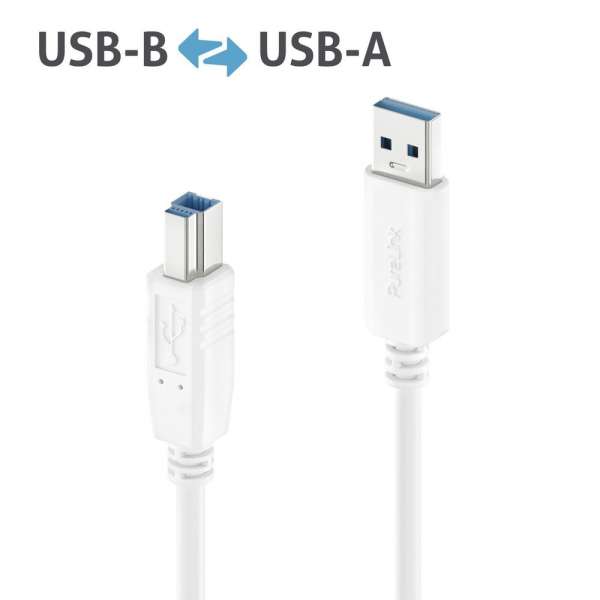 USB-A auf USB-B Kabel - 3.2 Gen1, 3A/5V/15W, 5G - iSerie - weiß - 1,00m