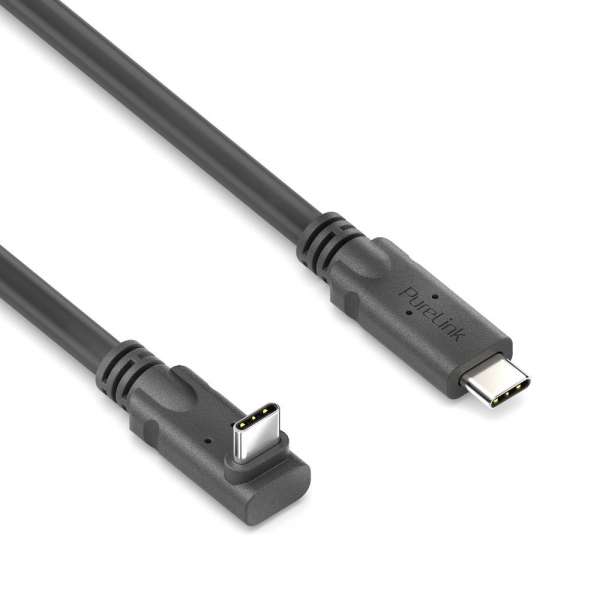 USB-C auf 90° USB-C Kabel (oben/unten) mit E-marker USB 3.2 Gen1x2 10Gbps, 100W - PureInstall 4.00m
