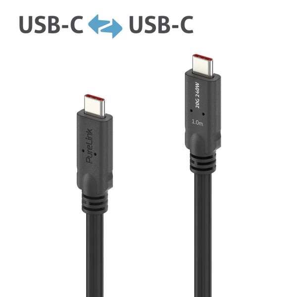 USB-C auf USB-C Kabel mit E-marker USB4 Gen2x2 20Gbps, 240W - PureInstall 1.00m