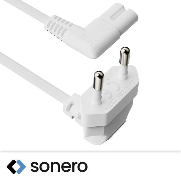 Netzkabel - Euro Stecker 90° auf IEC Buchse (C7) 90° - 2.00m - weiß