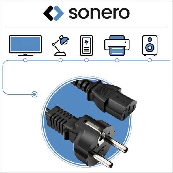 Netzkabel - Schutzkontakt Stecker gerade auf IEC Buchse (C13) gerade. Schwarz. 1,00m