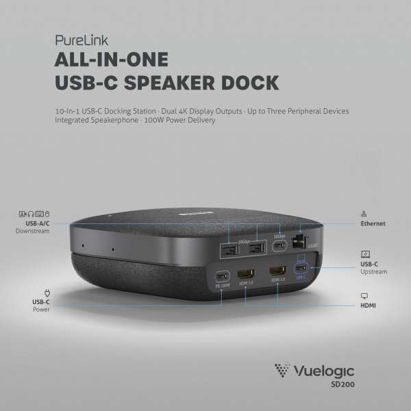 Vuelogic - Speaker Dock - Kombination aus Lautsprecher, Mikrofon und Docking Station - 4K-Unterstützung
