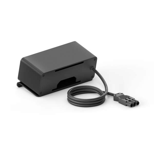 mediahub2 - 7 -Slot, freistehend, On-Table Design - schwarzes Gehäuse und mattschwarze Module. 2 Steckdosen + 3 Leerplätze. Buchse - DE. Stecker - Wieland GST18