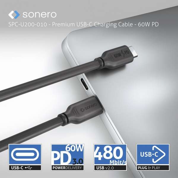 USB-C auf USB-C Ladekabel - USB 2.0, 60W PD - schwarz - 3,00m