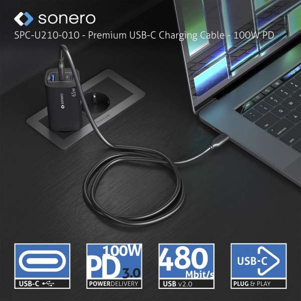 USB-C auf USB-C Ladekabel - USB 2.0, 100W PD - schwarz - 1,50m