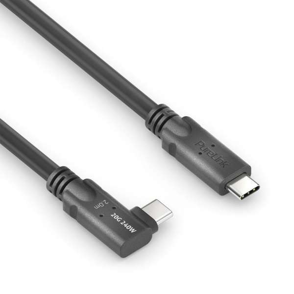 USB-C auf 90° USB-C Kabel (links/rechts) mit E-marker USB4 Gen2x2 20Gbps, 240W - PureInstall 2.00m