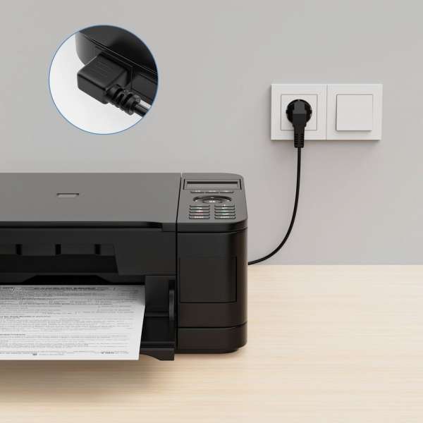 Netzkabel - Schutzkontakt Stecker 90° auf IEC Buchse (C13) 90° rechts abgewinkelt. Schwarz. 10,0m