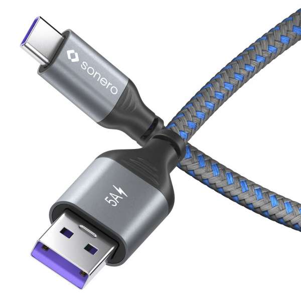 USB-C auf USB-A Ladekabel - USB 2.0, Super-Fast Charge 5V/5A - grau/blau - 0,25m