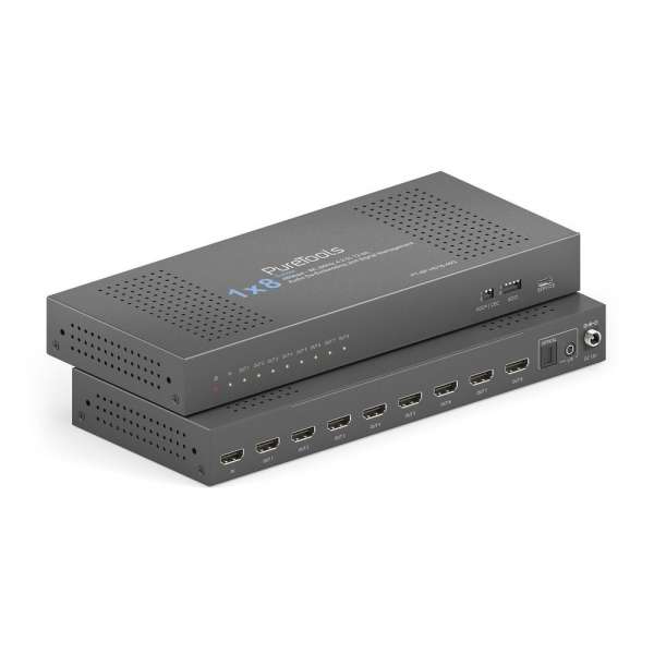 PureTools - 1x8 HDMI2.1 Splitter - 48Gbps - 8K (60Hz 4:2:0) 12 bit, Audio De-Embedding und Signal Management