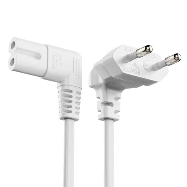 Netzkabel - Euro Stecker 90° auf IEC Buchse (C7) 90° - 3.00m - weiß