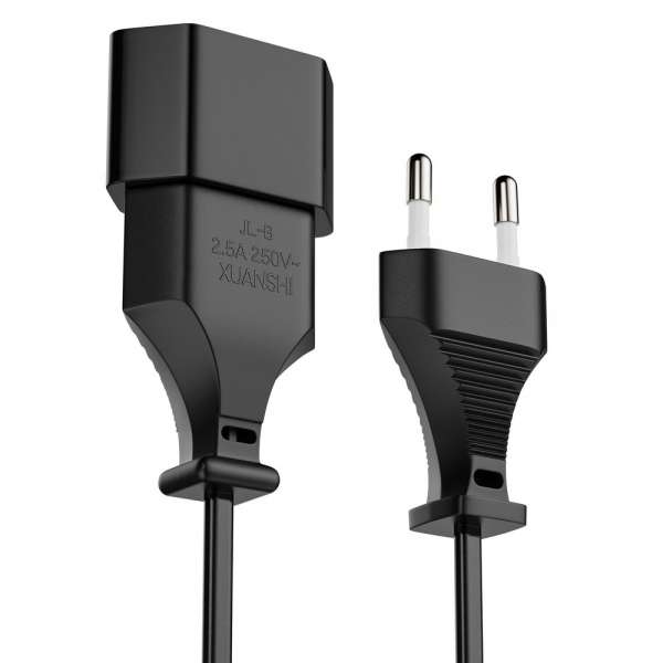 Netzkabel Verlängerung - Euro Stecker gerade auf Euro Buchse gerade. Schwarz. 1,00m