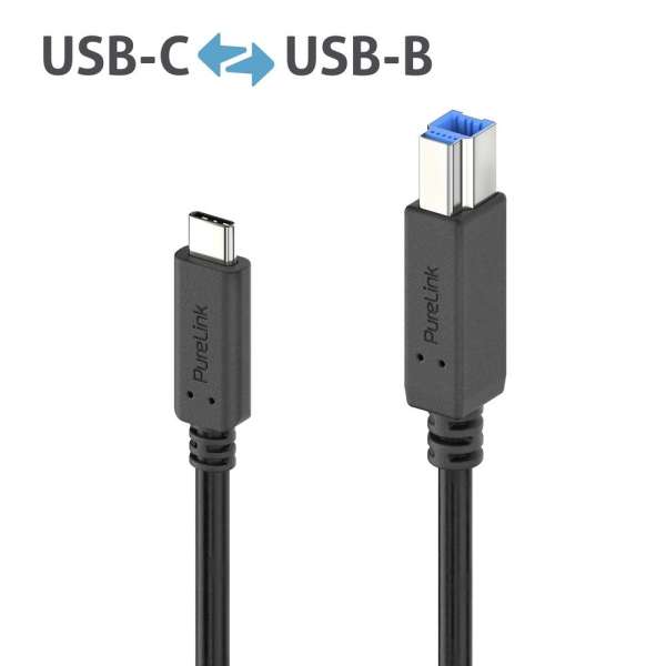 USB-C auf USB-B Kabel - 3.2 Gen 1, 3A/5V/15W, 5G - iSerie - schwarz - 1,00m