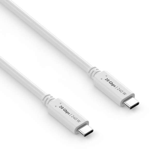 USB-C auf USB-C Kabel - USB4 Gen 2x2, 5A, EPR 240W, 20G, DP Alt Mode - iSerie - weiß - 0,50m