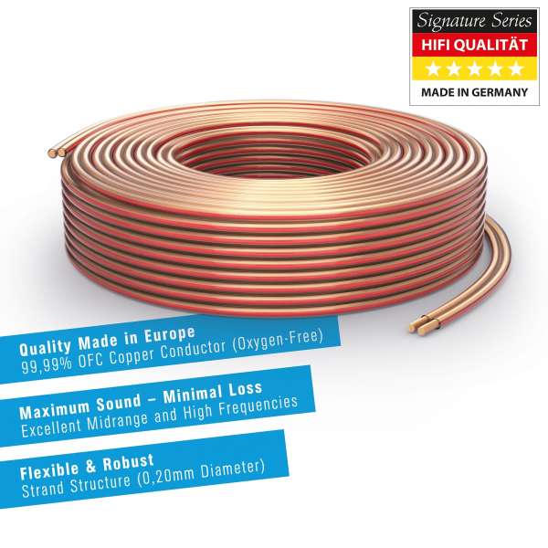 PureLink Lautsprecherkabel OFC 2x2,50mm² (0,20mm), 25,0m, transparent mit roter Kennlinie