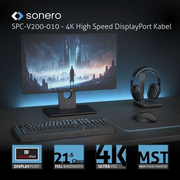 USB-C auf DisplayPort Kabel - 4K60, 21,6Gbps - grau/schwarz - 1,00m