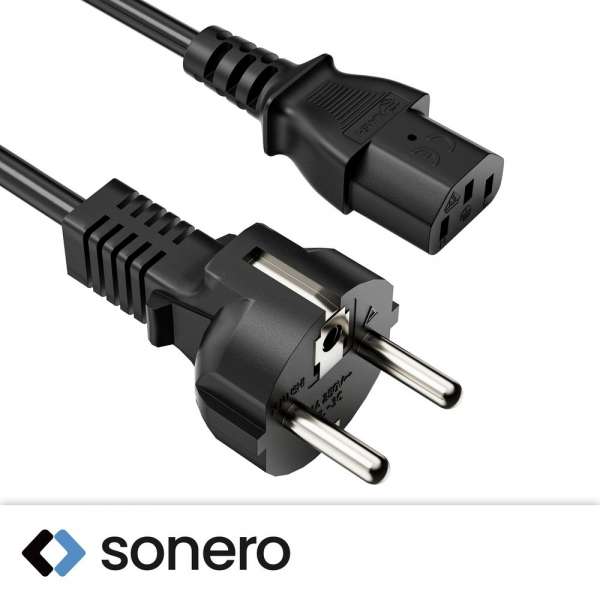 Netzkabel - Schutzkontakt Stecker gerade auf IEC Buchse (C13) gerade. Schwarz. 2,00m