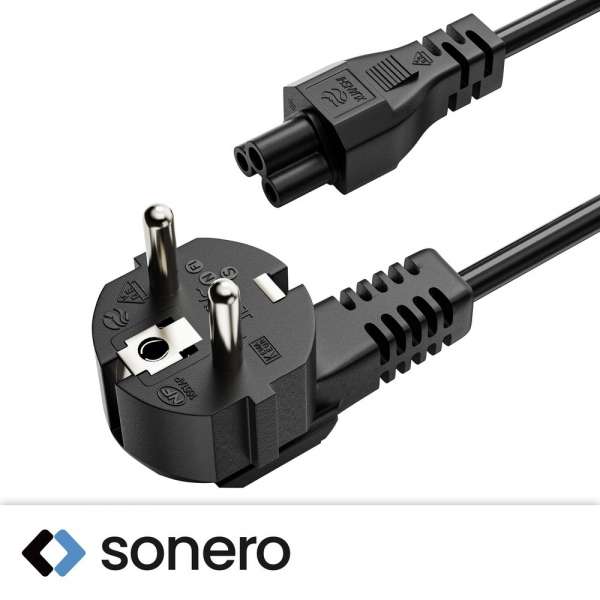 Netzkabel - Schutzkontakt Stecker 90° auf IEC Buchse (C5) gerade. Schwarz. 2,00m