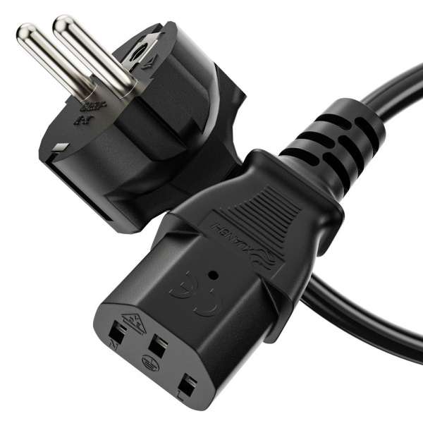 Netzkabel - Schutzkontakt Stecker gerade auf IEC Buchse (C13) gerade. Schwarz. 3,00m