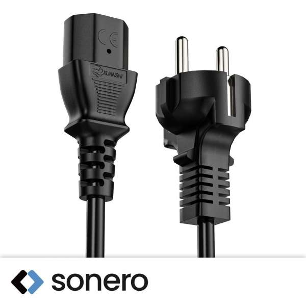 Netzkabel - Schutzkontakt Stecker gerade auf IEC Buchse (C13) gerade. Schwarz. 3,00m