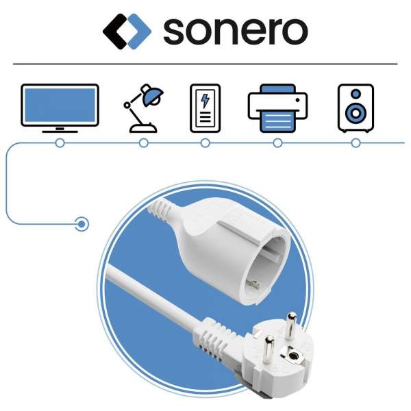 Netzkabel Verlängerung - Schutzkontakt Stecker 90° auf Sicherheits Buchse gerade. Weiß. 3,00m