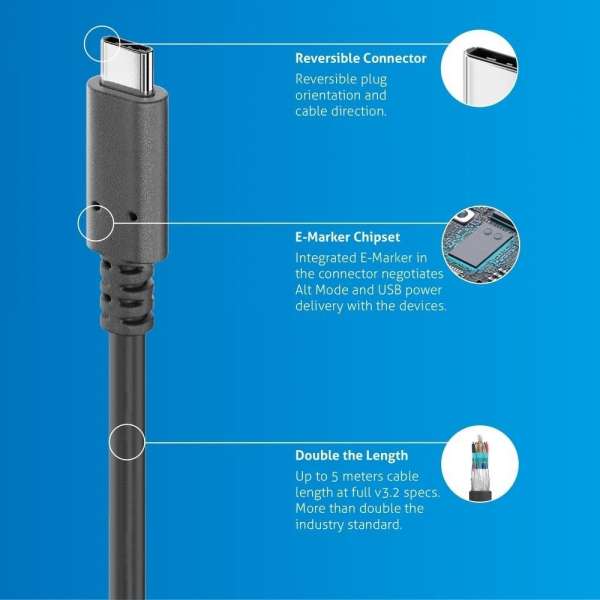 USB-C auf USB-C Kabel mit E-Marker - USB4 Gen2x2, 5A, 20Gbps - PureInstall 1,00m