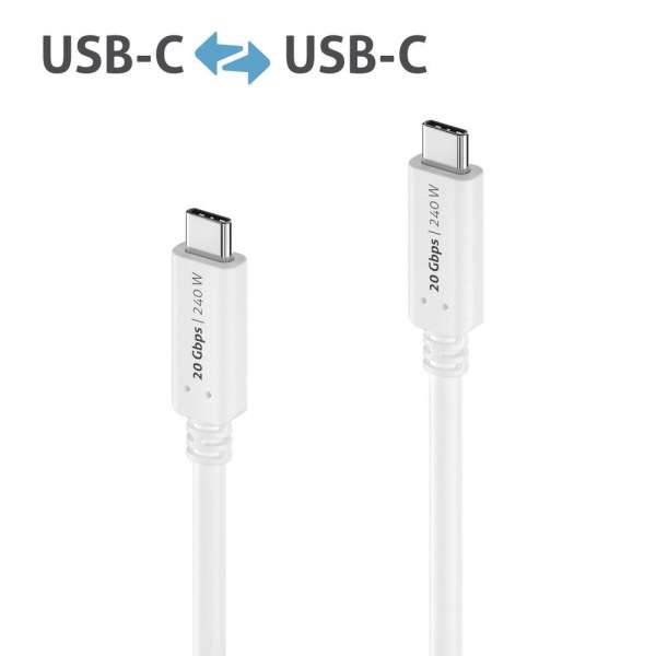 USB-C auf USB-C Kabel - USB4 Gen 2x2, 5A, EPR 240W, 20G, DP Alt Mode - iSerie - weiß - 1,50m