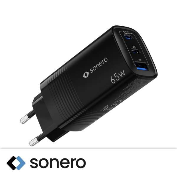 sonero USB-C & USB-A Ladegerät - 3 Port - 65W PD - schwarz